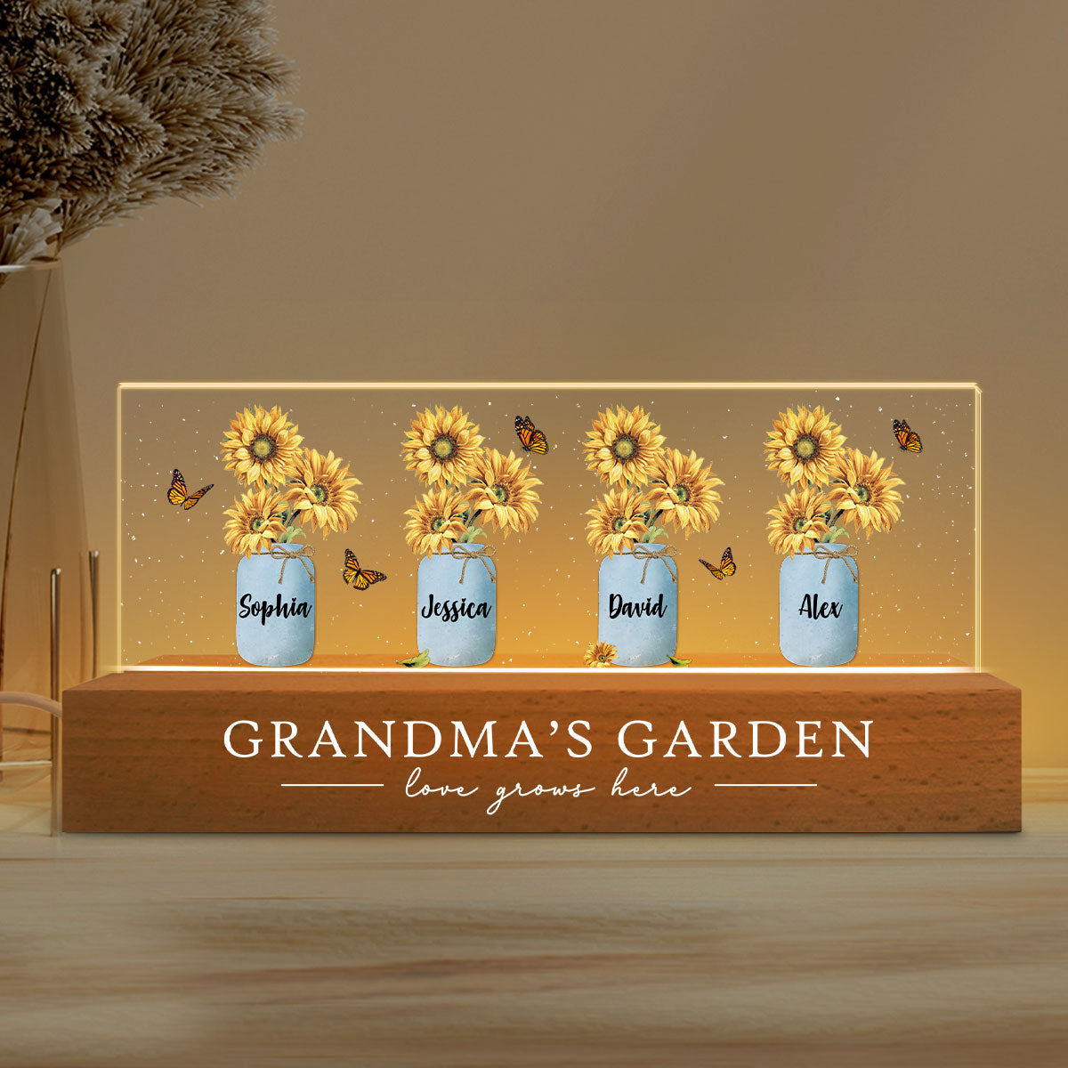 Grandma‘s Mom Garden Sunflower Personalized Acrylic Block LED Night Light