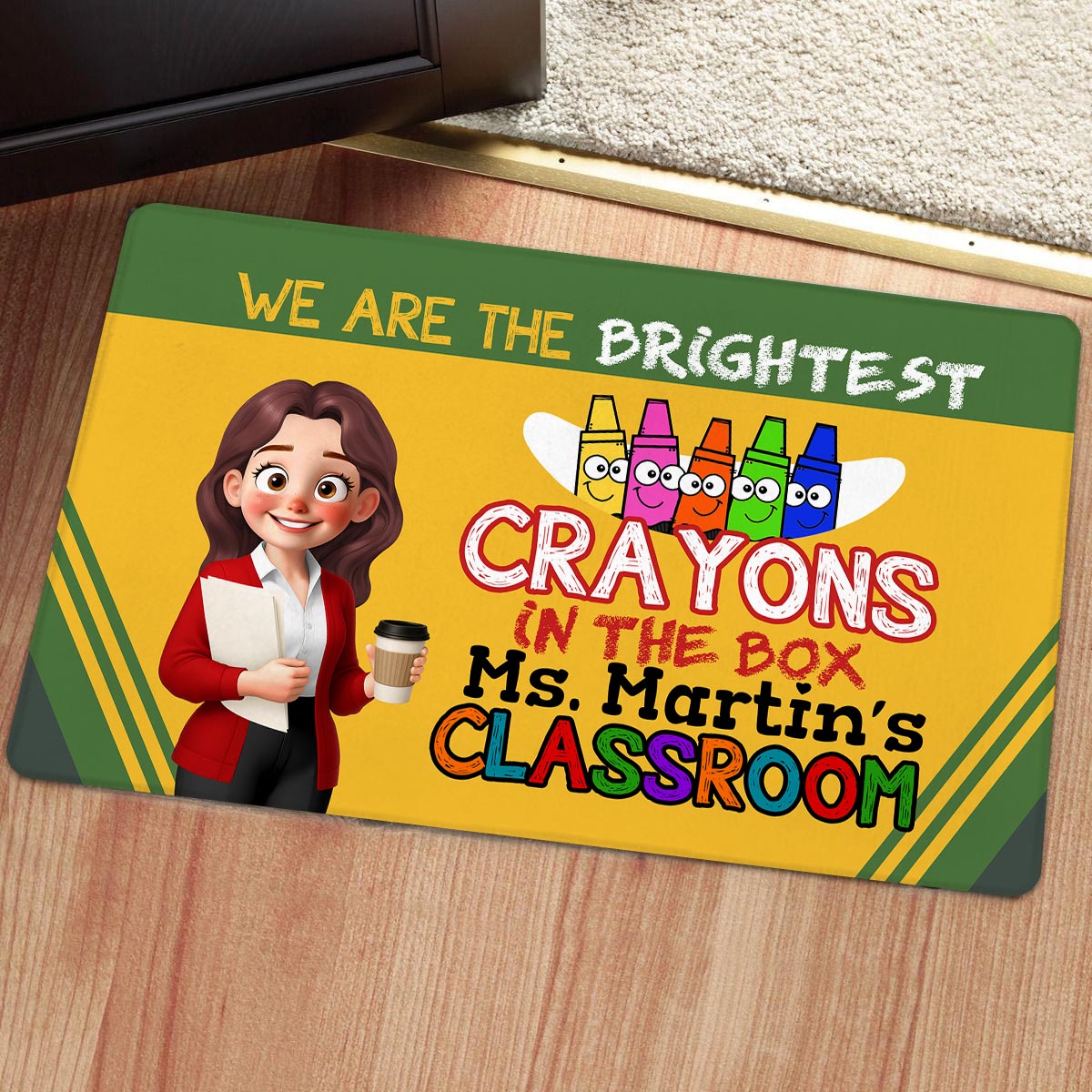 Crayon Box We're The Brightest Crayons Cute Cartoon Teacher Personalized Doormat