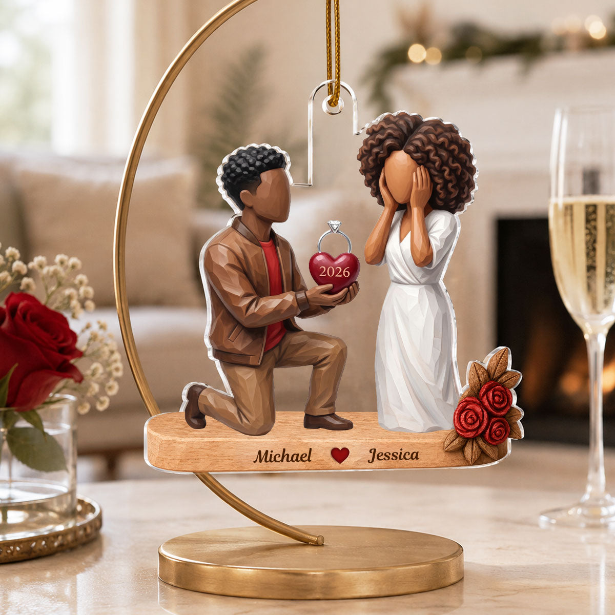 Couple Marriage Proposal Custom Photo - Personalized Acrylic Ornament - Christmas Gift For Couple