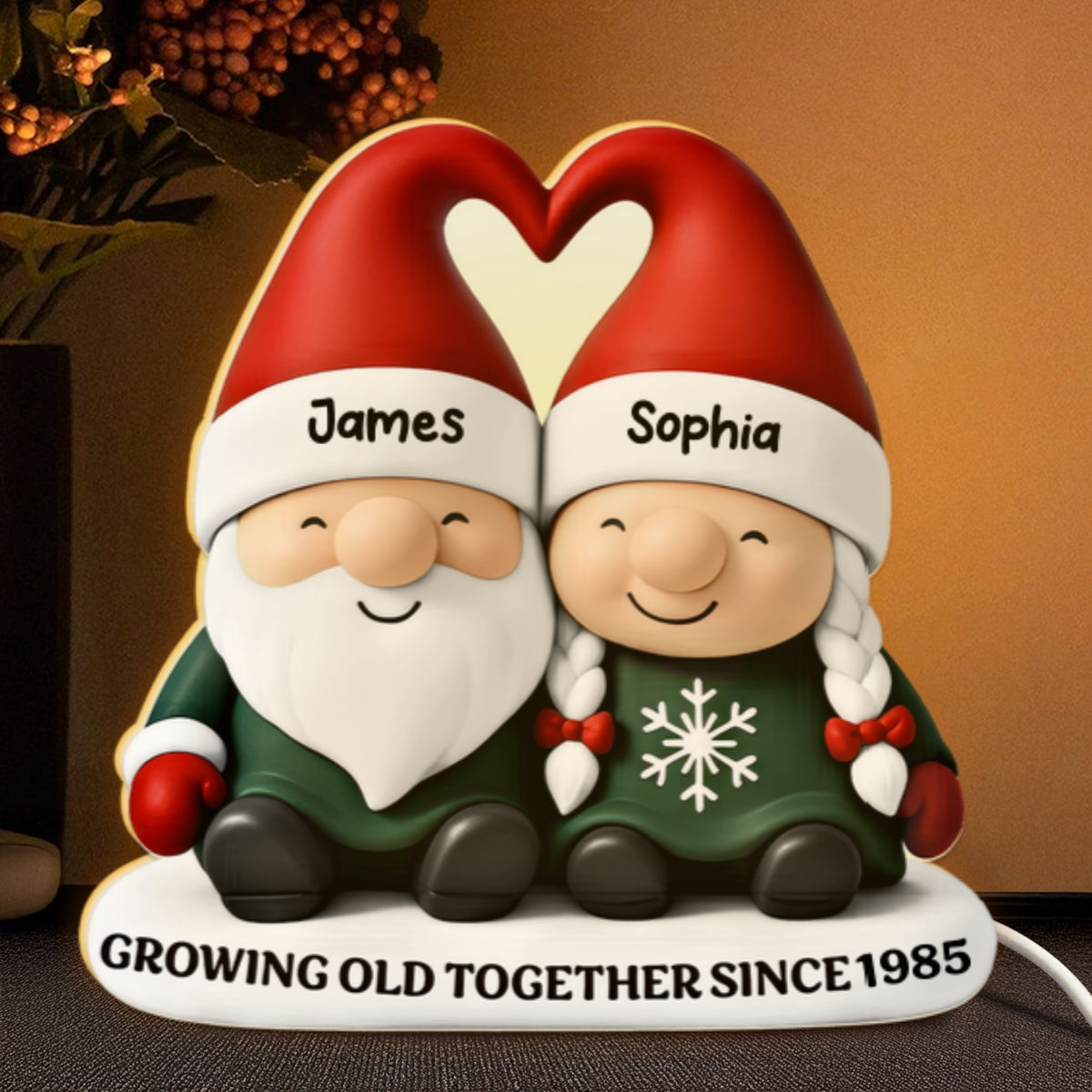 Christmas Gnome Couple Growing Old Together - Personalized Light Box - Gift For Couple