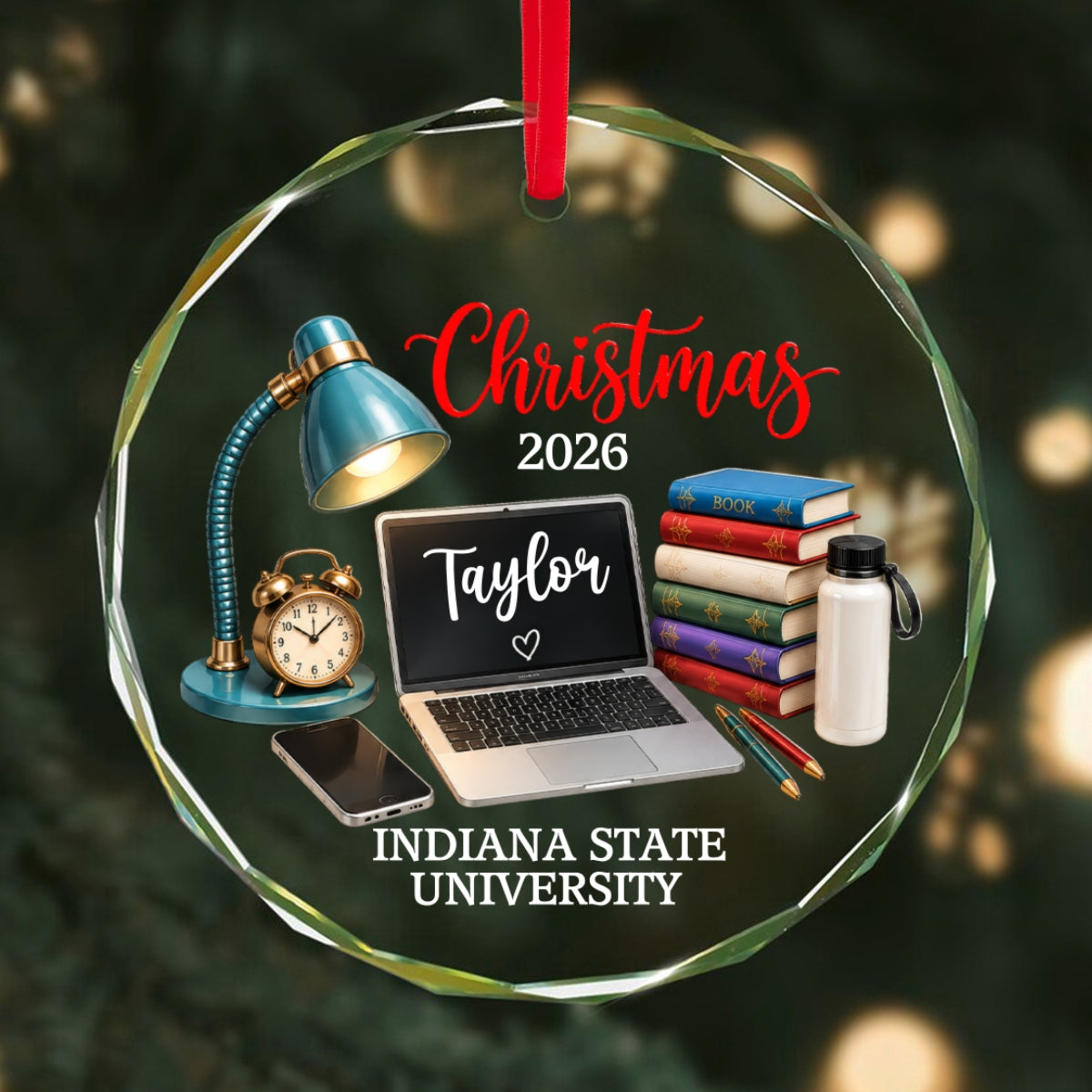Freshman Year Christmas Study Desk – Personalized Glass Ornament – College Student Christmas Gift, First Year Keepsake