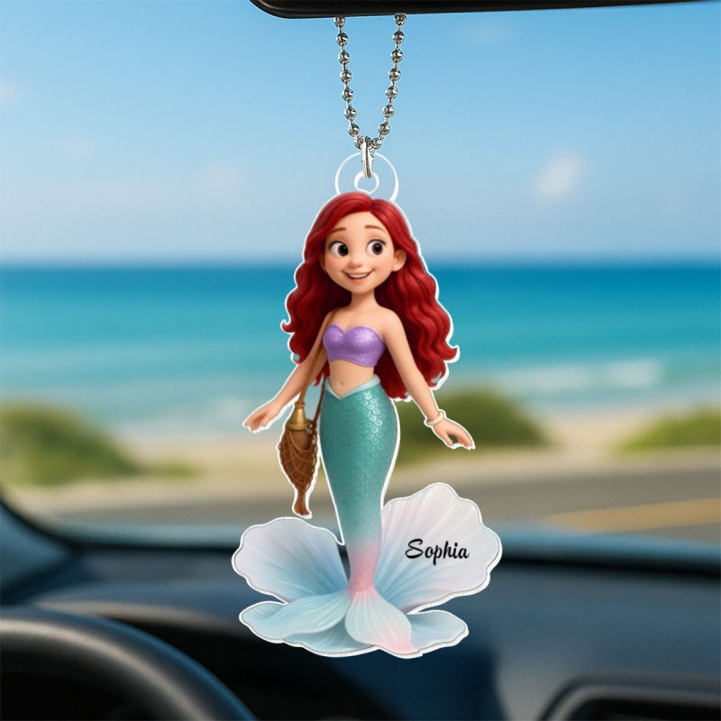Pretty Cartoon Mermaid Personalized Acrylic Car Hanger, Gift for her, Gift for Besties