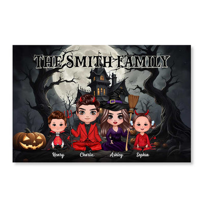 Halloween Family Sitting Vintage Background Personalized Poster - The Perfect Halloween Family Gift