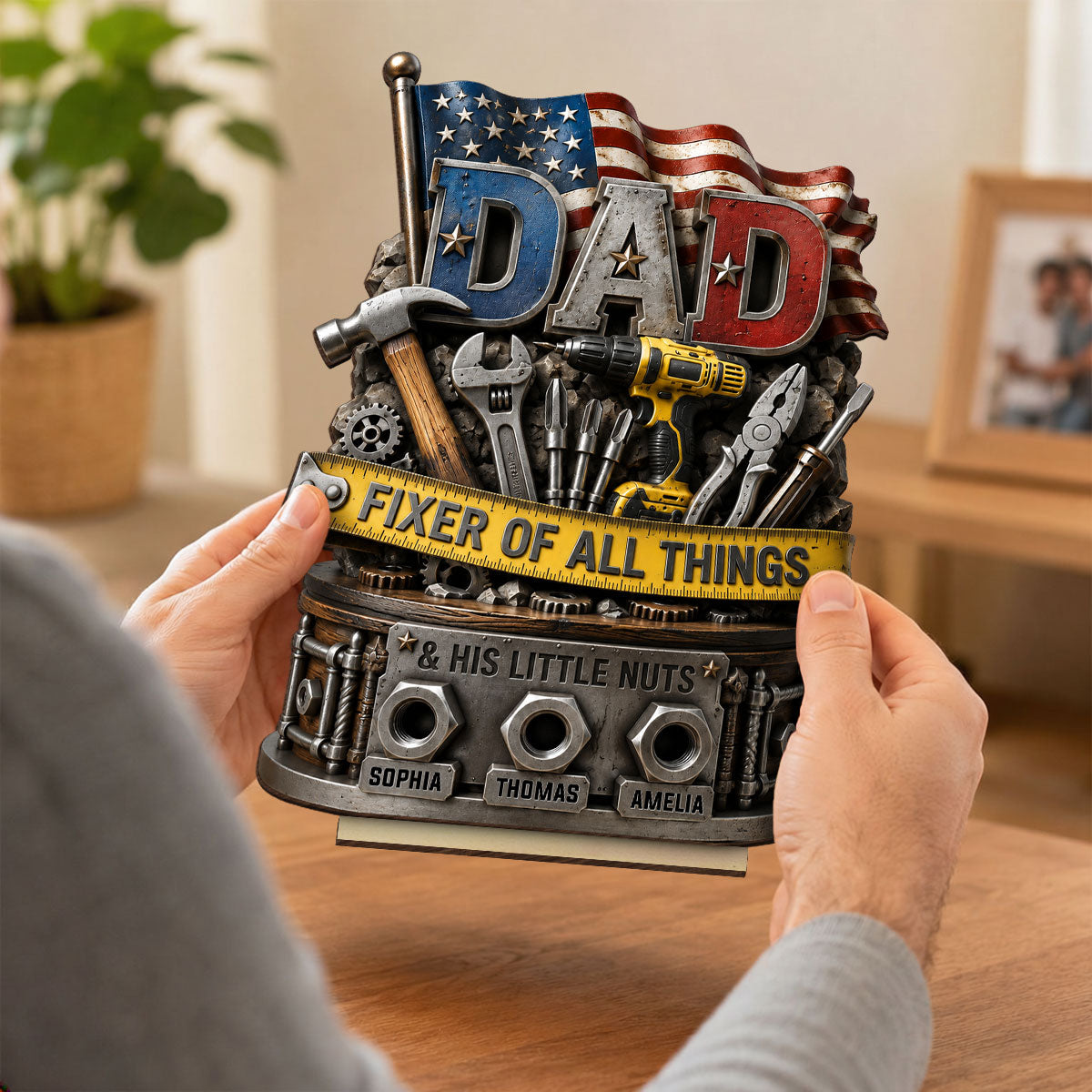 Dad Fixer of All Things Master Handyman- Personalized 2-Layered Wooden Plaque - Father's Day Gift for Dad, Husband