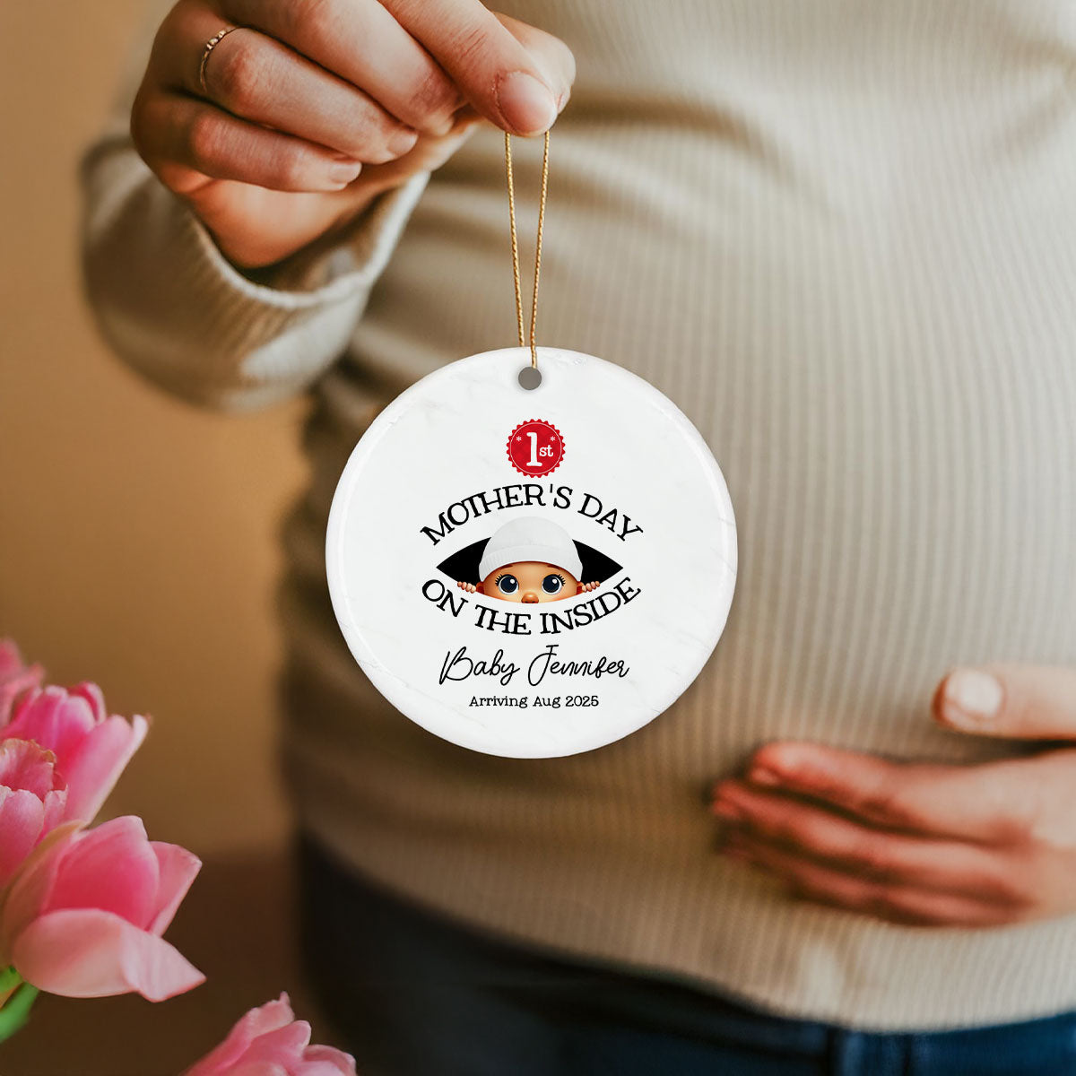 Personalized Baby's First Mother's Day On the Inside Ornament, Custom Pregnancy Reveal Ornament, Gift For Expecting Parents