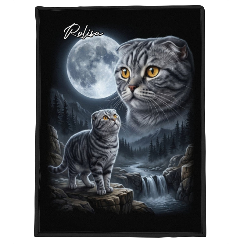 Cat Howling to the Moon Custom Pet Photo - Personalized Fleece Blanket - Halloween Gift for Cat Lovers