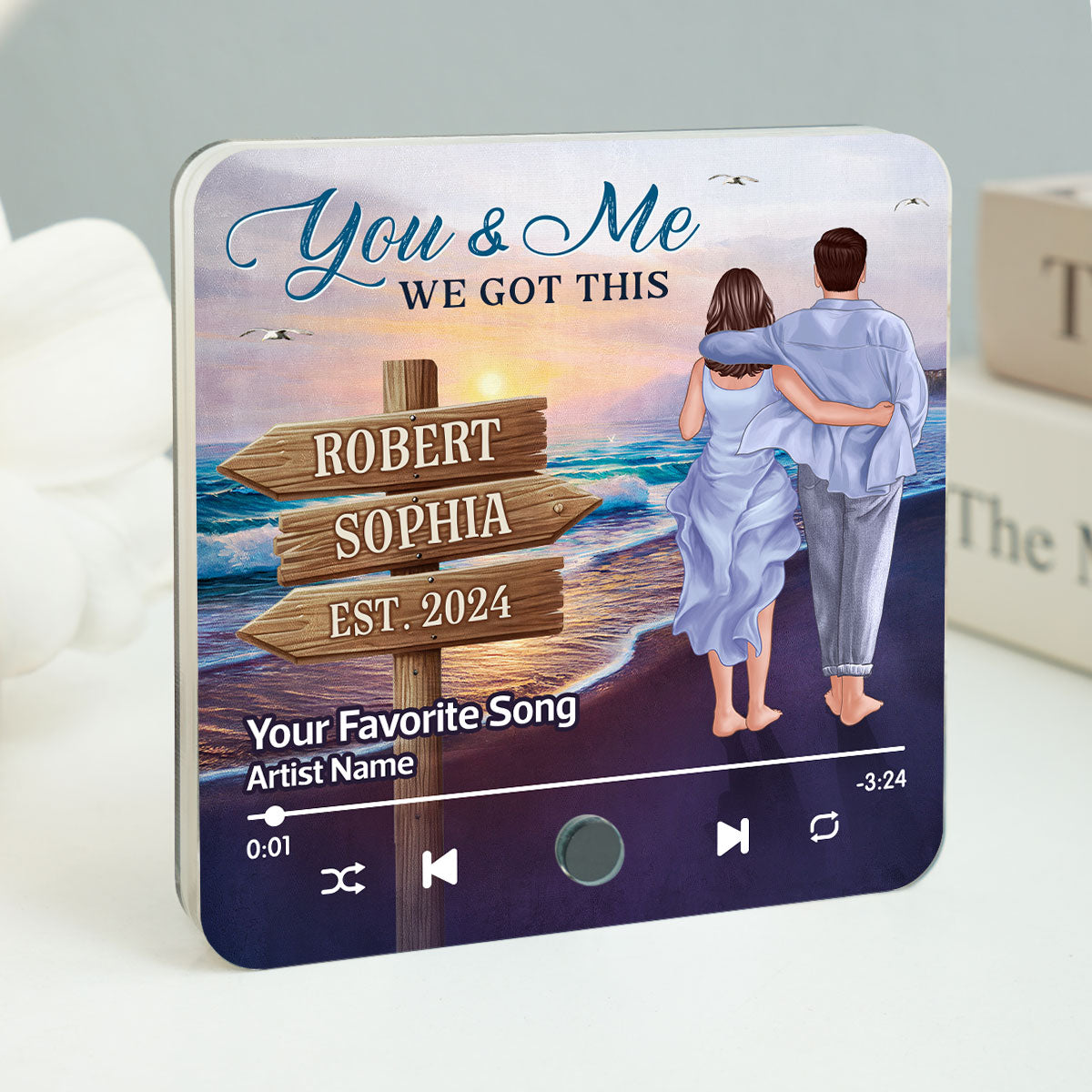 Couple Walking At Beach Favorite Song Personalized Music Fridge Magnet, Heartfelt Gift For Couple, For Him, For Her, Boyfriend, Girlfriend, Husband, Wife