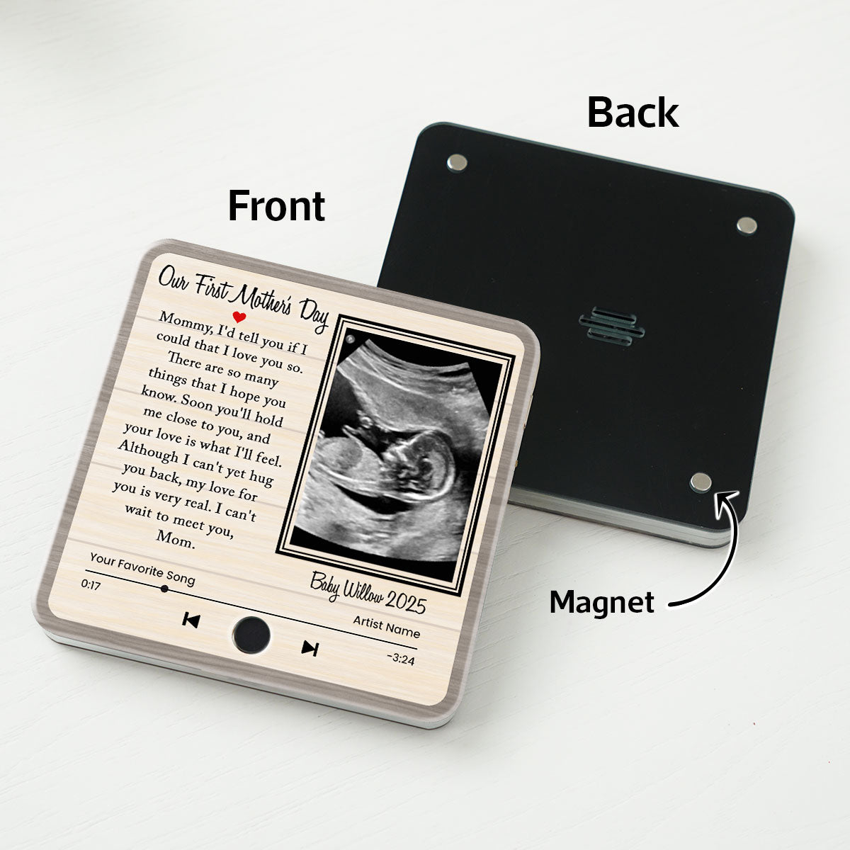 Melody For Mom & Baby Ultrasound Baby Image Mom-To-Be Personalized Music Fridge Magnet, Perfect Gift For Pregnant Wife