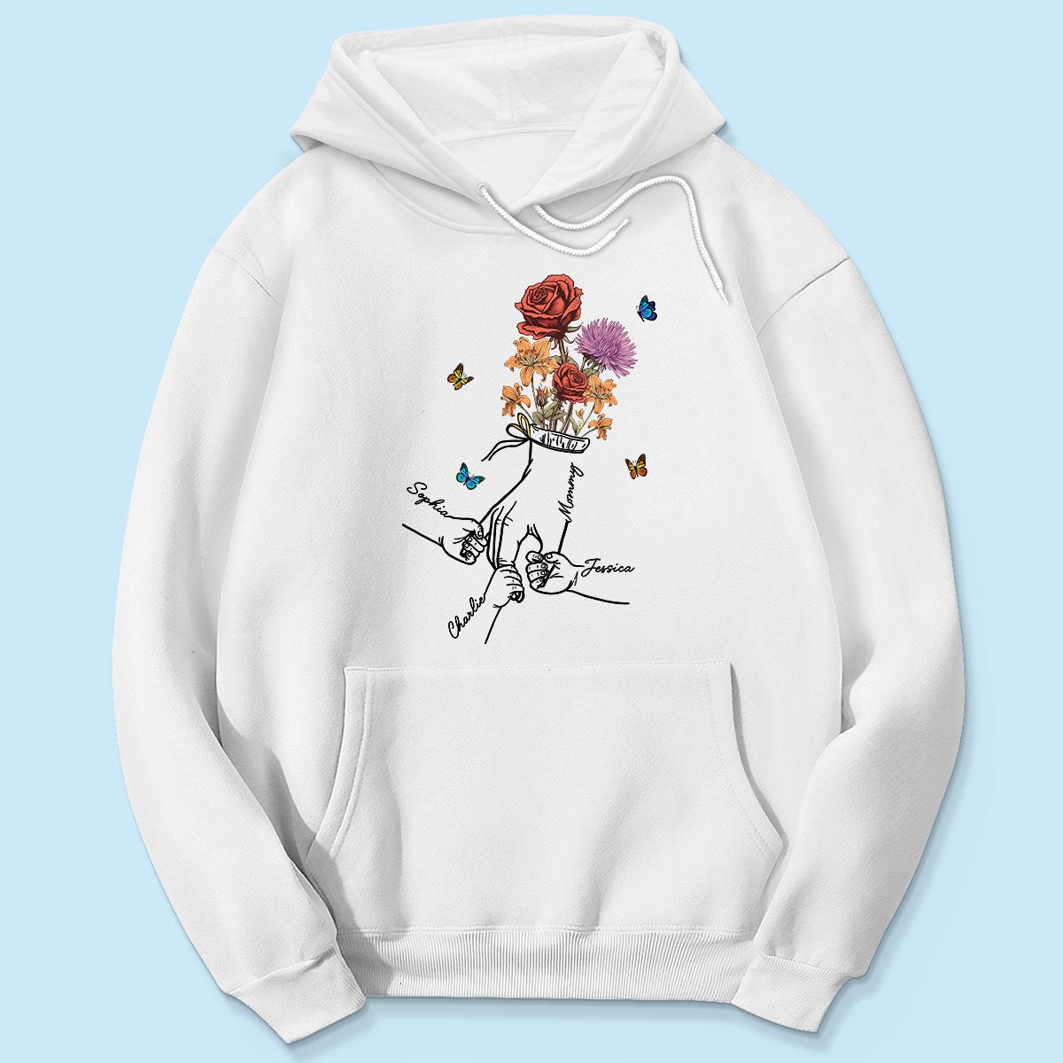Holding Mom Grandma Hand Birth Month Flowers Personalized Shirt
