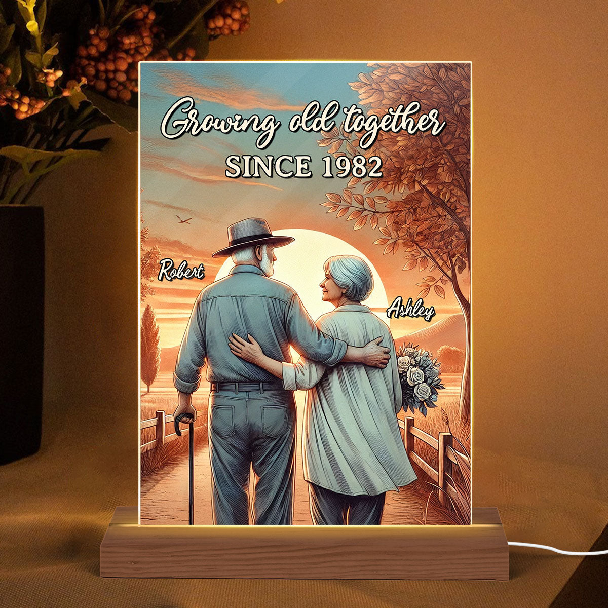 Couple Growing Old Together Personalized LED Night Light, Anniversary,  Gift for him, Gift for her