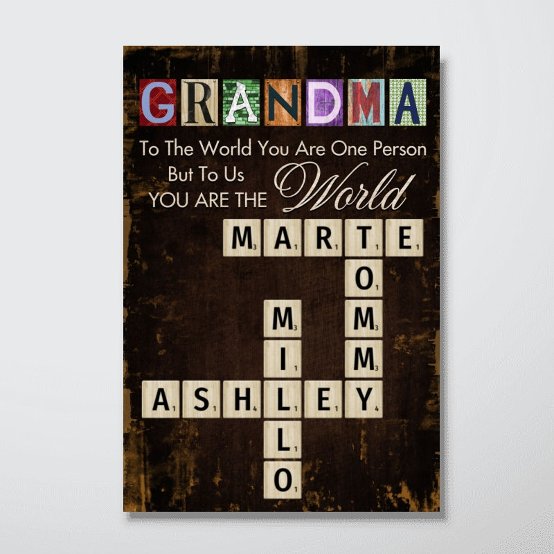 Grandma You Are The World Crossword Puzzle Art Home Decor Personalized Poster