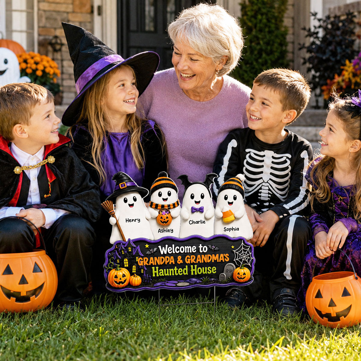 Halloween Grandpa Grandma's Boo Crew - Personalized Yard Sign - Halloween Decor For Grandparents