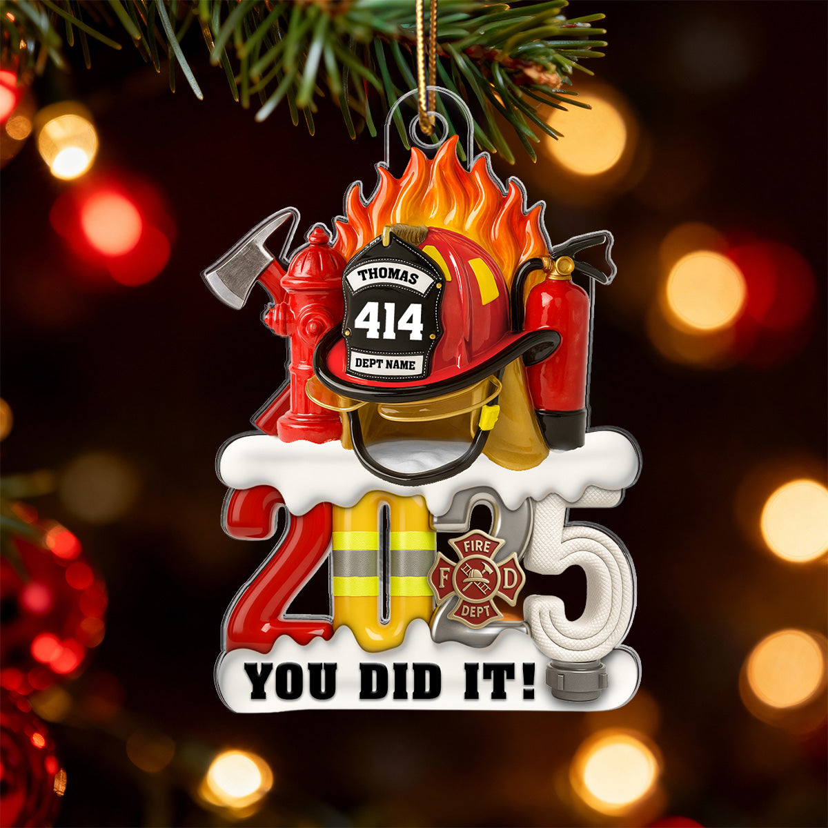 3D Effect 2025 Firefighter Things You Did It - Personalized Acrylic Ornament - Fire Academy Graduation Gift, Promotion Gift