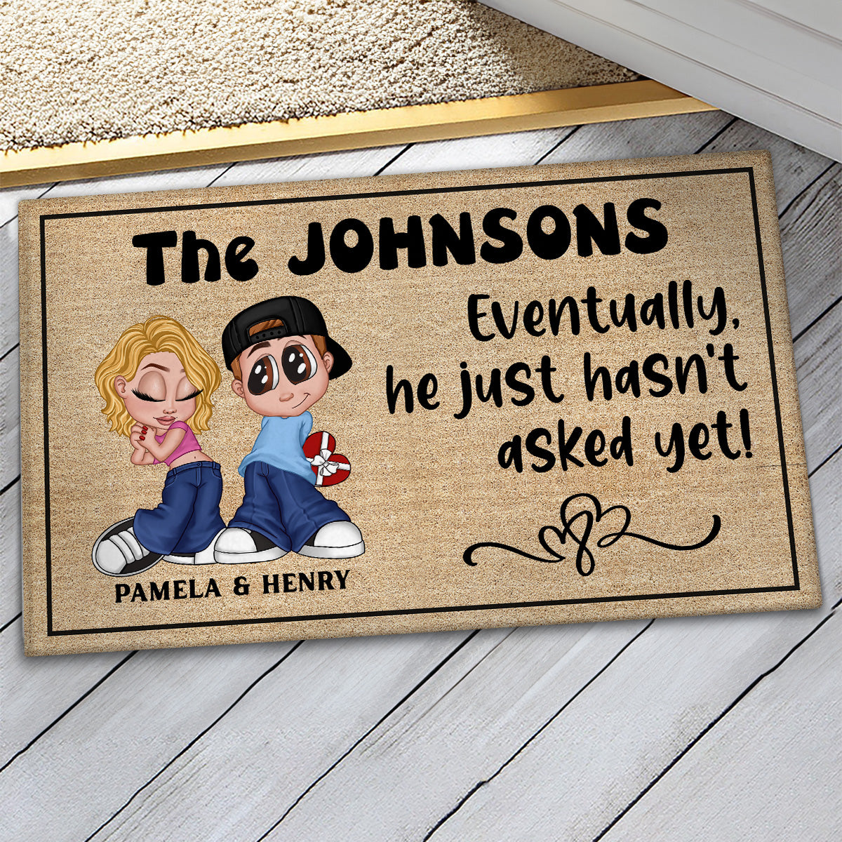 Eventually He Hasn‘t Asked Yet Y2K Couple Funny Housewarming Gift Personalized Doormat