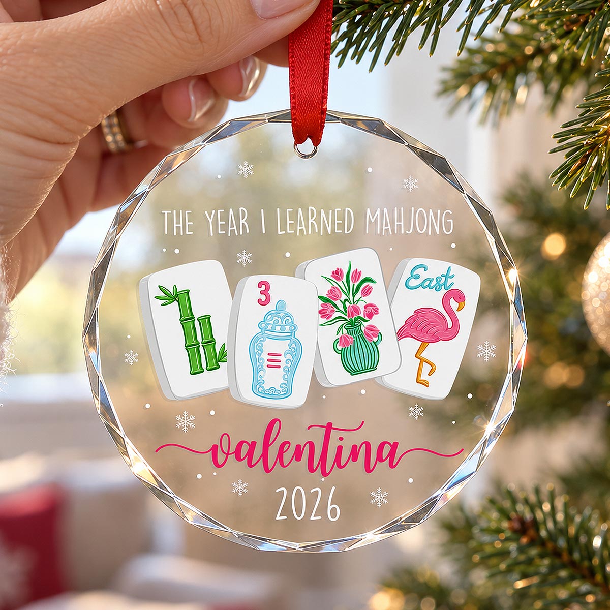 The Year I Learned Mahjong - Personalized Glass Ornament - Funny Mahjong Group Gift, Christmas Gift For Mahjong Club 2026