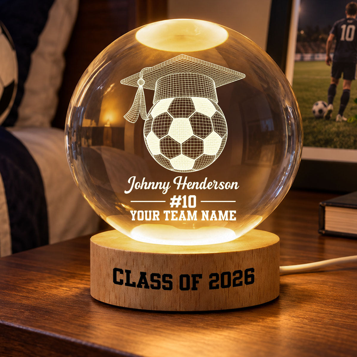 Trending Soccer Senior - Personalized Crystal Ball LED Night Light - Christmas Graduation Gift For Boy Girl Grandkids Senior