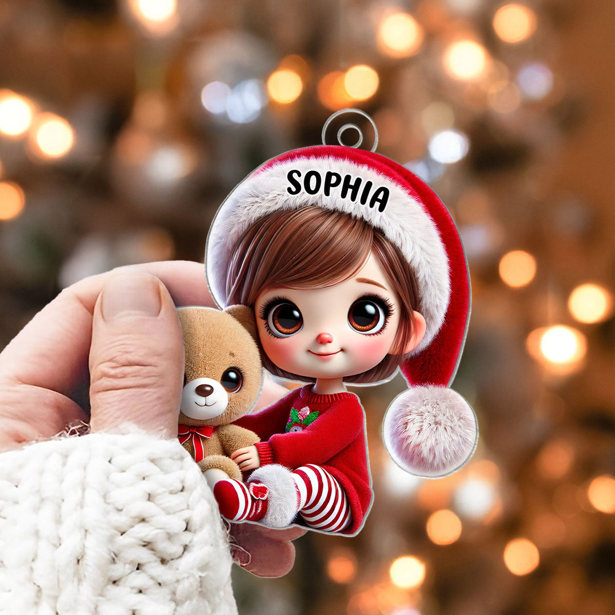 Kid Boy Girl Holding A Teddy Bear Personalized Acrylic Ornament, Christmas Gift for Children, Grandchildren