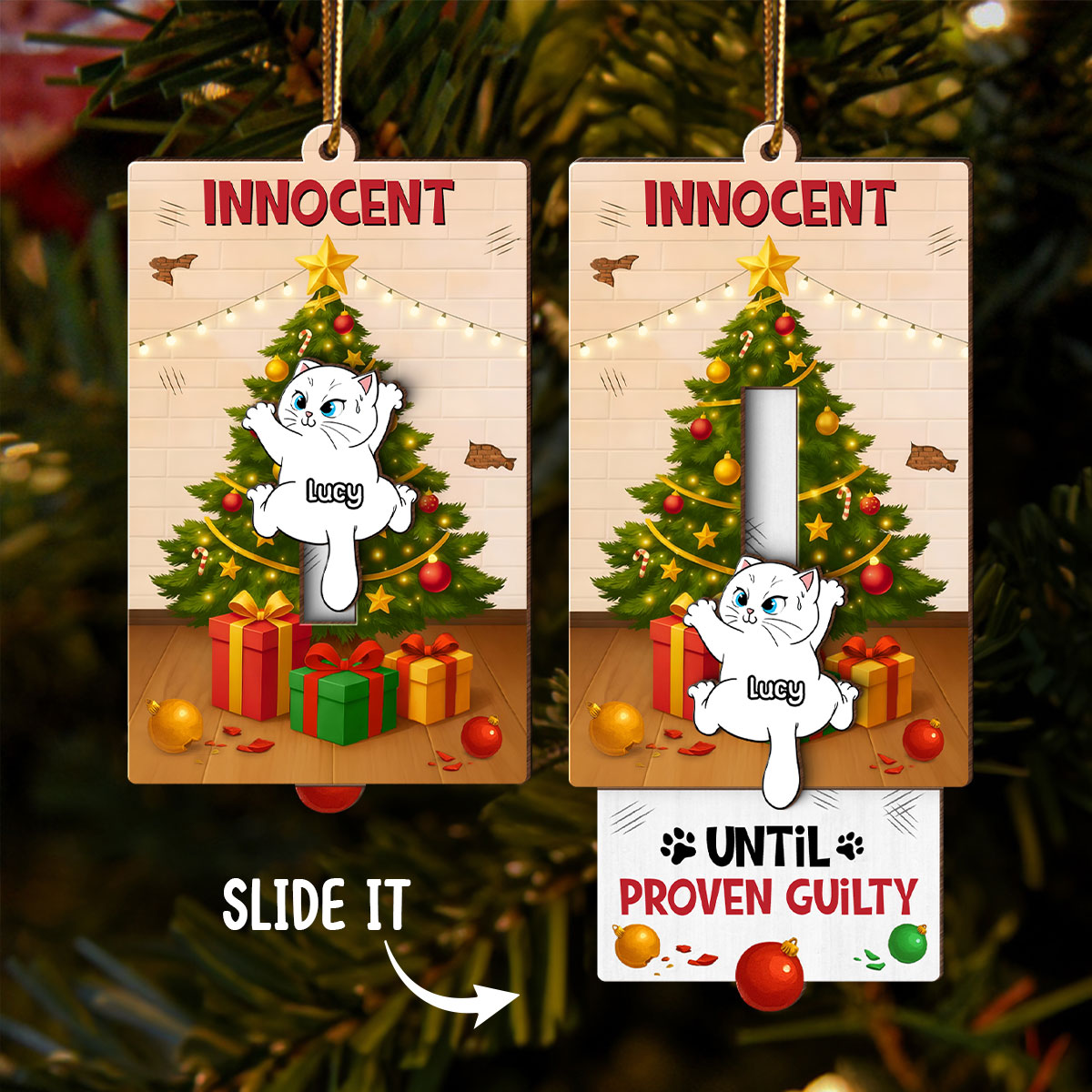 Naughty Cats Christmas Tree - Personalized Slider Ornament