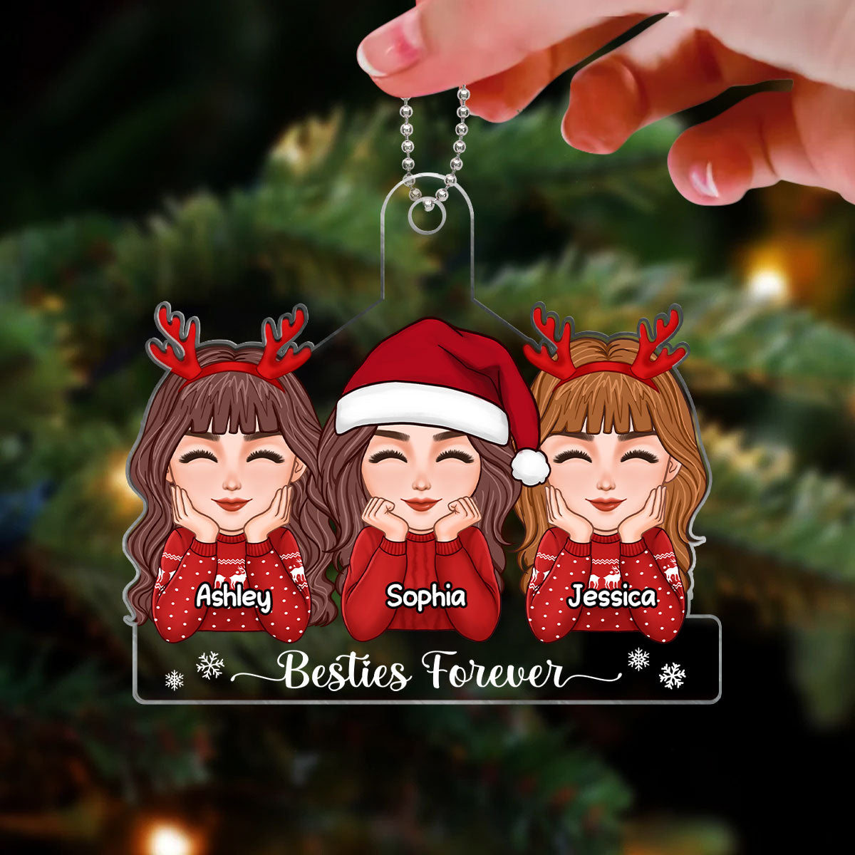 Besties Sisters Chin On Hands Christmas Gift Personalized Acrylic Ornament