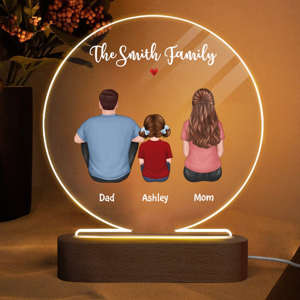 Whole Back View Family Couple Dad Mom Kids Dogs Cats Personalized Circle Acrylic Plaque LED Lamp Night Light
