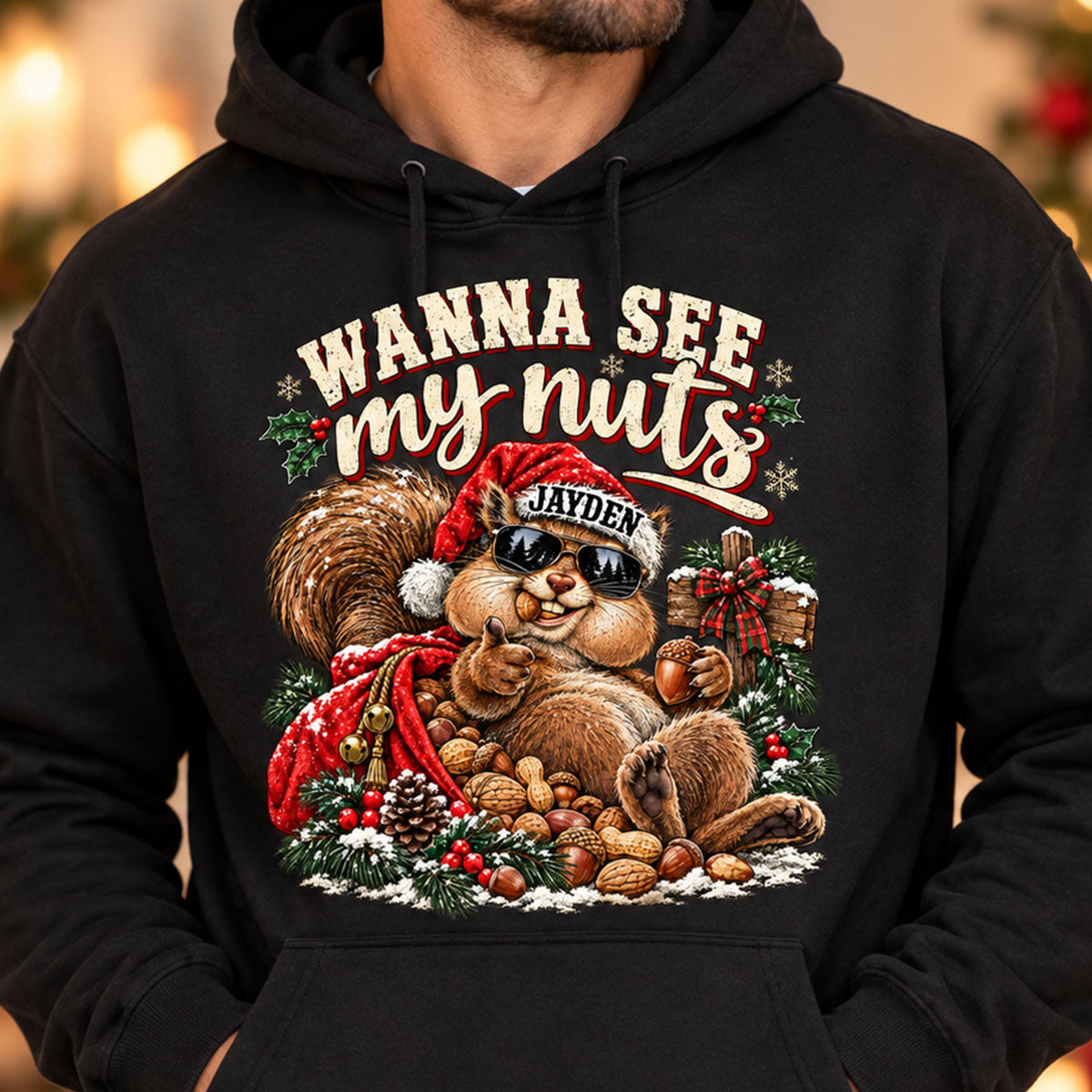 Wanna See My Nuts Funny Christmas Theme - Personalized Shirt - Funny Christmas Gift For Him, Adult Humor, Ugly Christmas Sweater