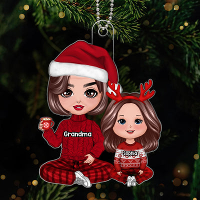 Doll Grandma & Grandkid Sitting Christmas Gift For Granddaughter Grandson Grandchildren Personalized Acrylic Ornament