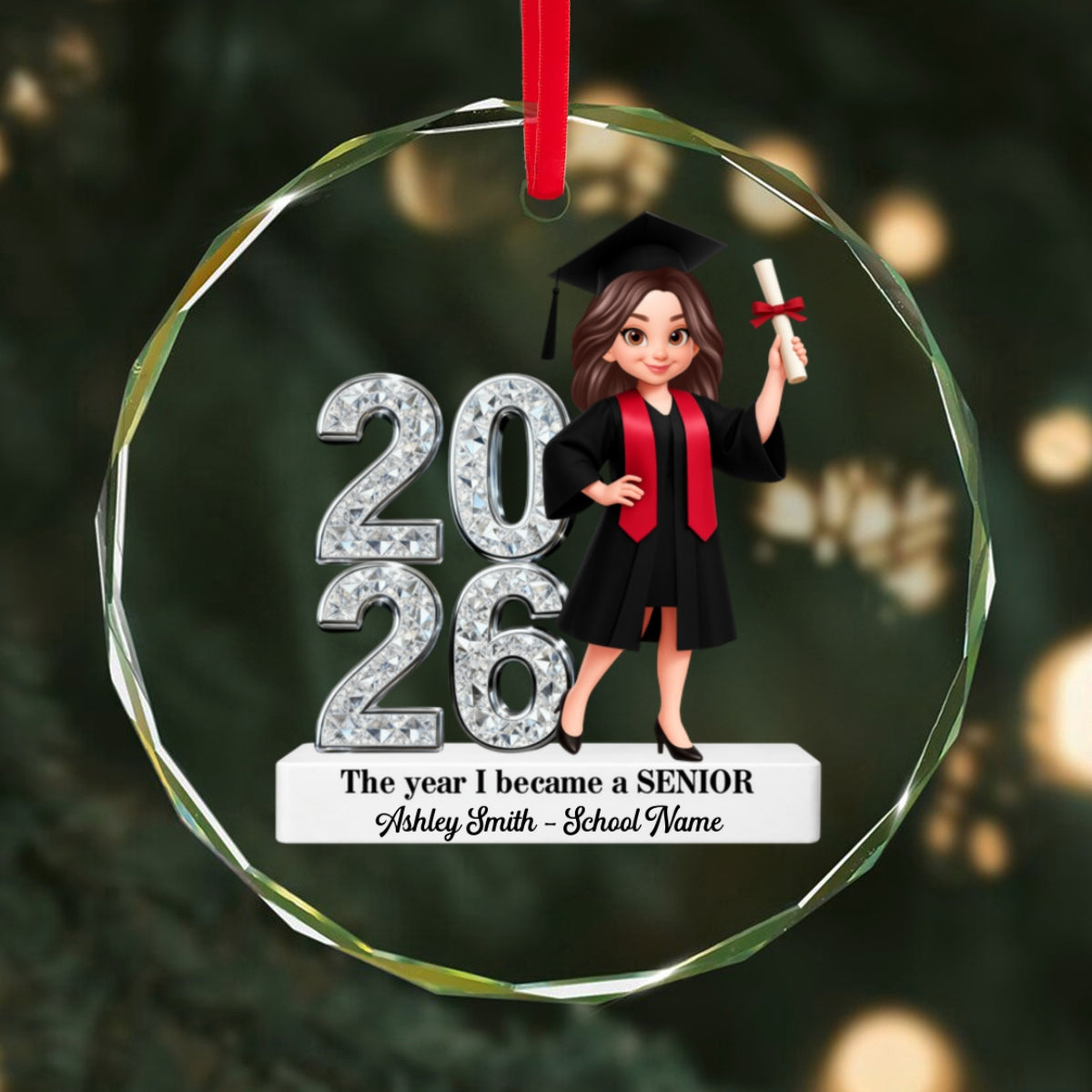 The Year I Became A Senior - Personalized Glass Ornament - Christmas Gift For Seniors, Daughter, Son, Granddaughters, Grandsons