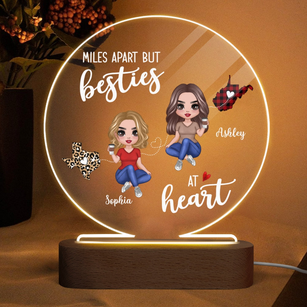 Long Distance Doll Besties Miles Apart Christmas Personalized Acrylic Circle Plaque With LED Night Light