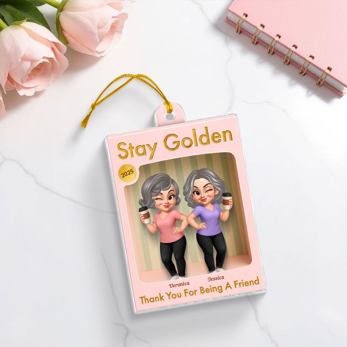 Old Besties Thank You For Being A Friend Toy Box Style - Personalized Acrylic Ornament - Christmas Gift For Best Friends