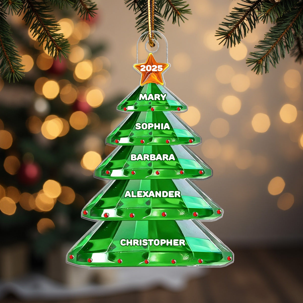3D Crystal Effect Christmas Tree Family Names - Personalized Acrylic Ornament