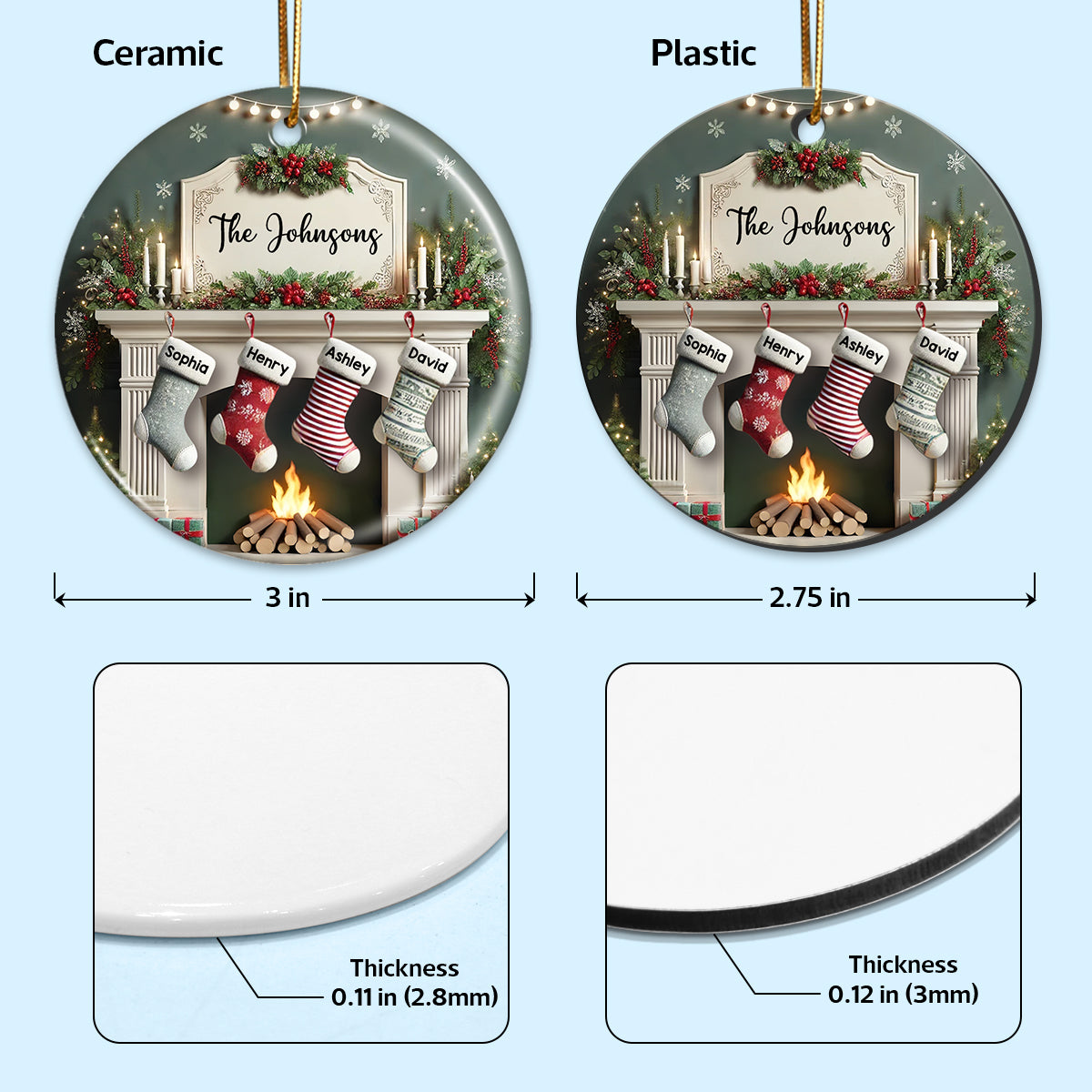 Family Christmas Fireplace With Stockings Personalized Ceramic Ornament