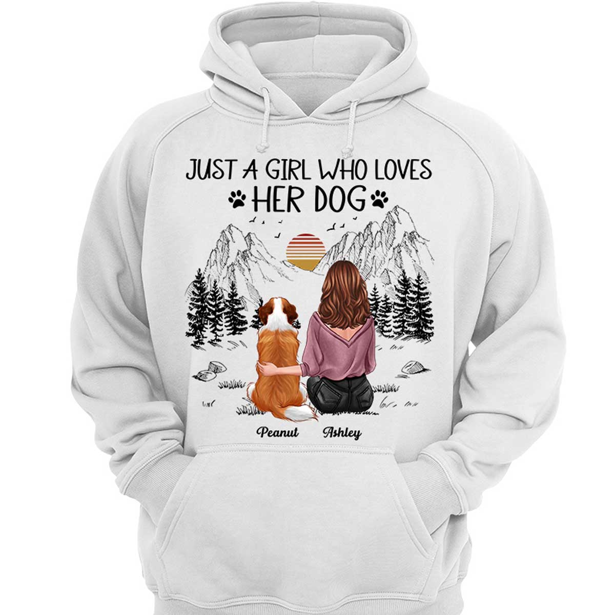 Just A Girl Loves Dogs Mountain Sketch Personalized Shirt