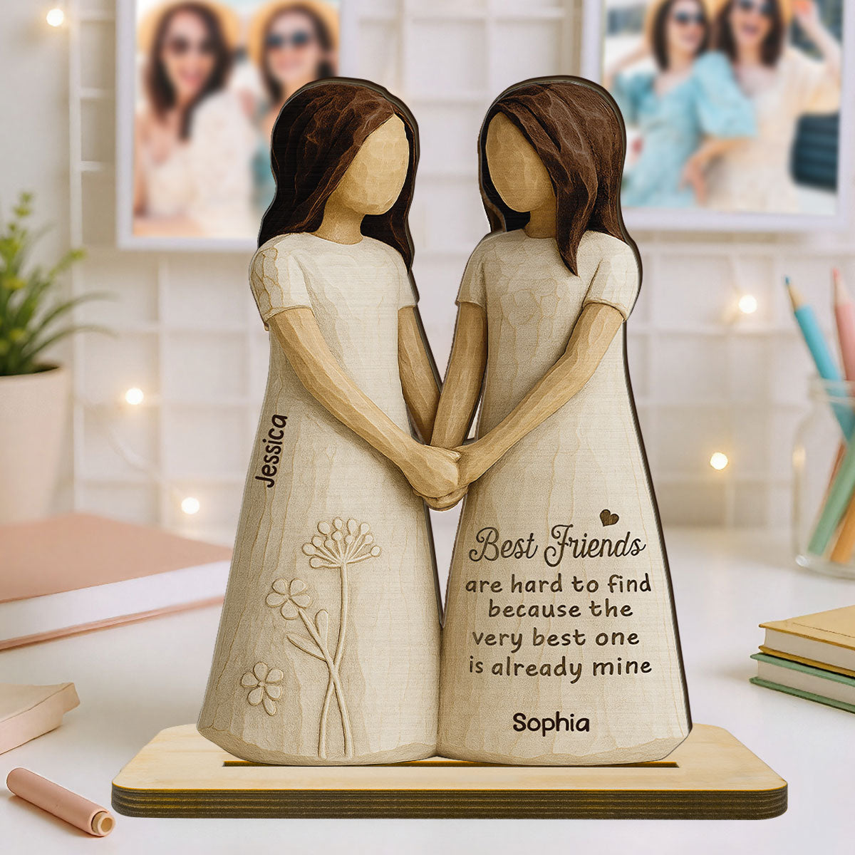 Best Friends Are Hard To Find 3D Effect - Personalized 2-Layered Wooden Plaque - Gift for Besties, Best Friends