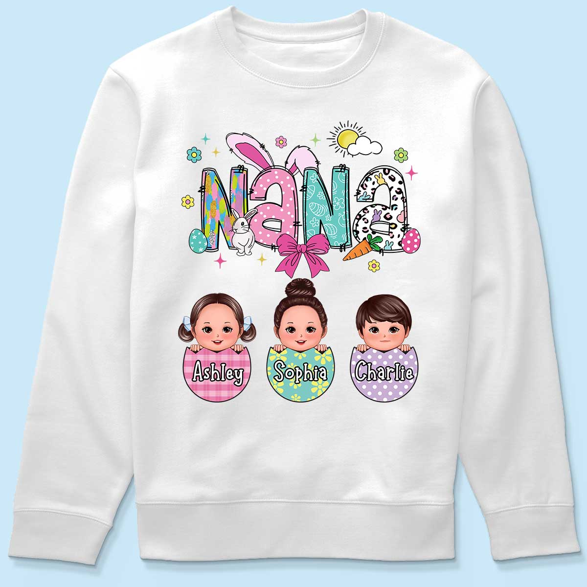 Grandma Mom Gigi Easter Eggs Kids Name Personalized Shirt