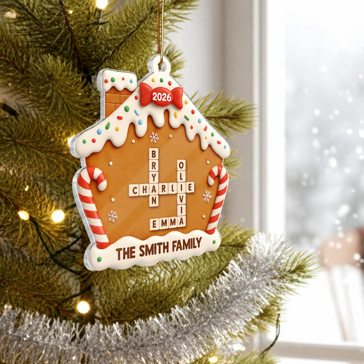 Family Name Crossword Cake House - Personalized Acrylic Ornament - Special Christmas Gift For Family
