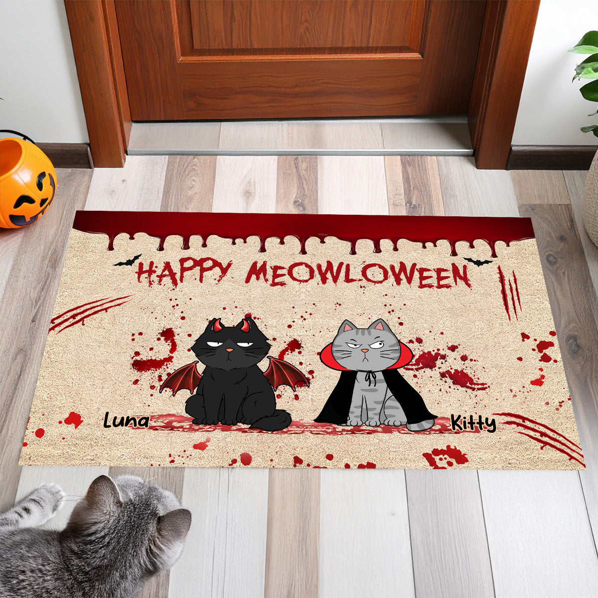 Happy Meowloween Spooky Annoying Cats - Personalized Doormat
