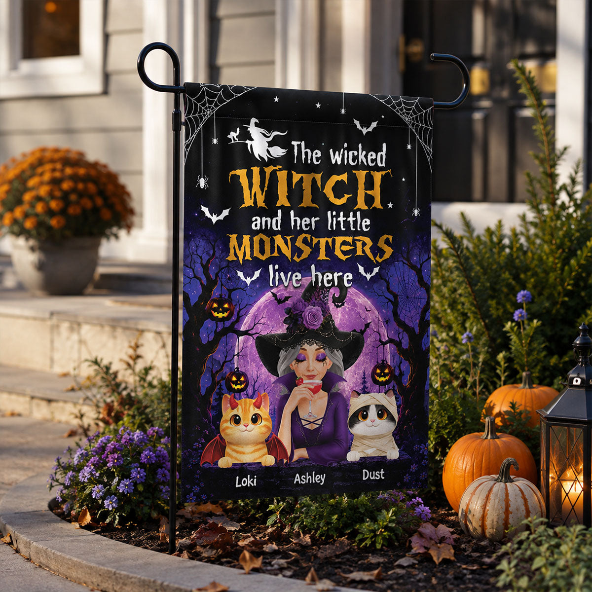 Trending Halloween Theme Cat Mom Witch - Personalized Garden Flag - Halloween Gift For Cat Lovers