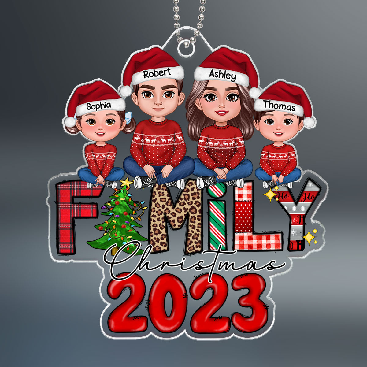 Family Christmas 2023 Christmas Pattern Personalized Acrylic Ornament