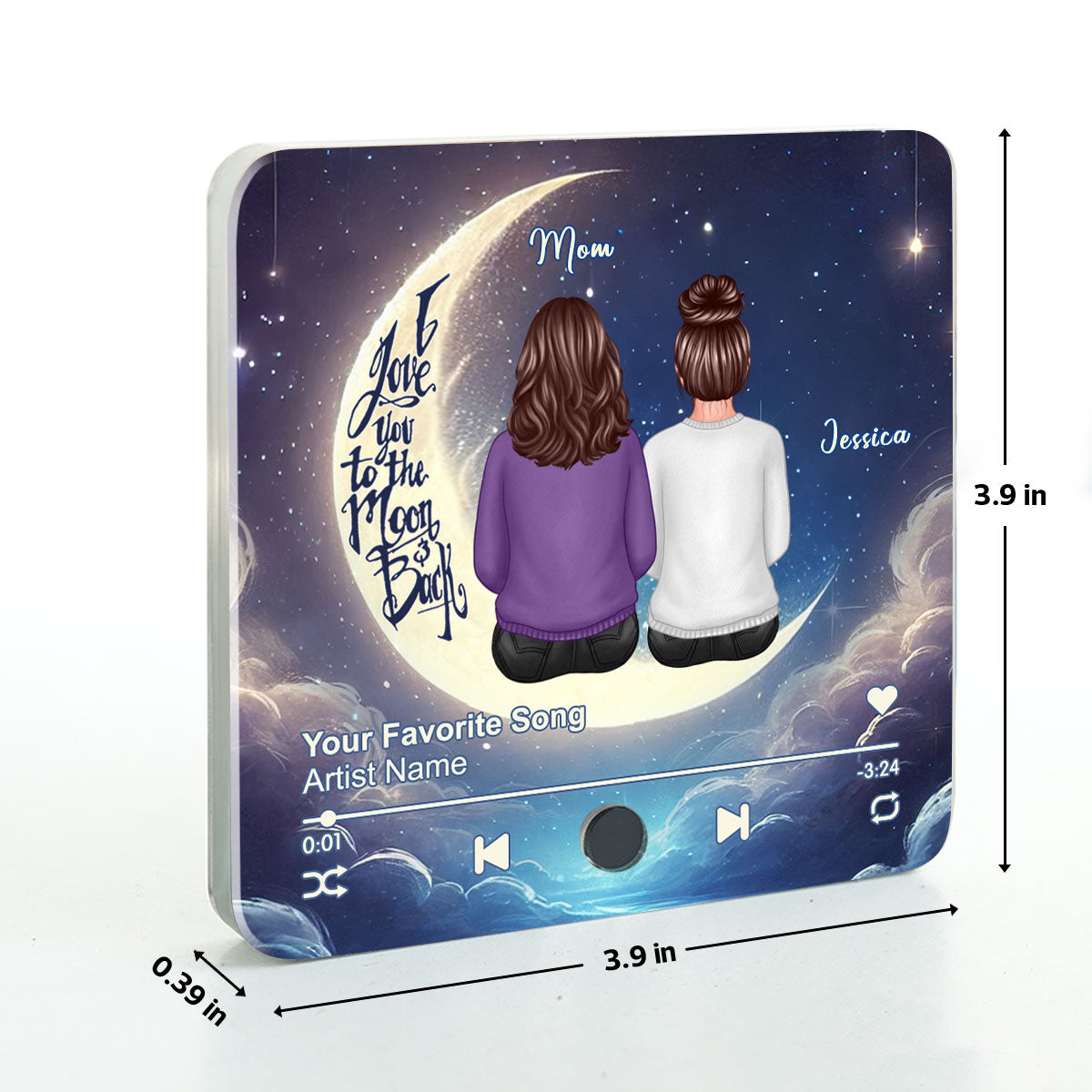Mom & Daughter Sitting On The Moon Personalized Music Fridge Magnet, Perfect 2025 Gift For Mom