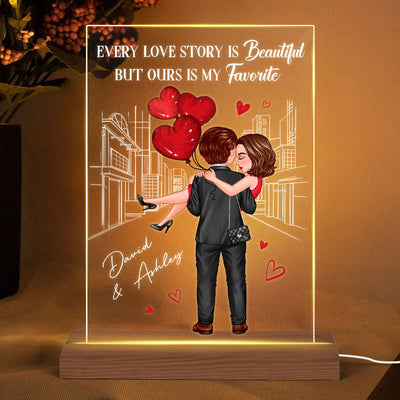 Embracing Hugging Doll Couple Outline Background Personalized Plaque LED Night Light