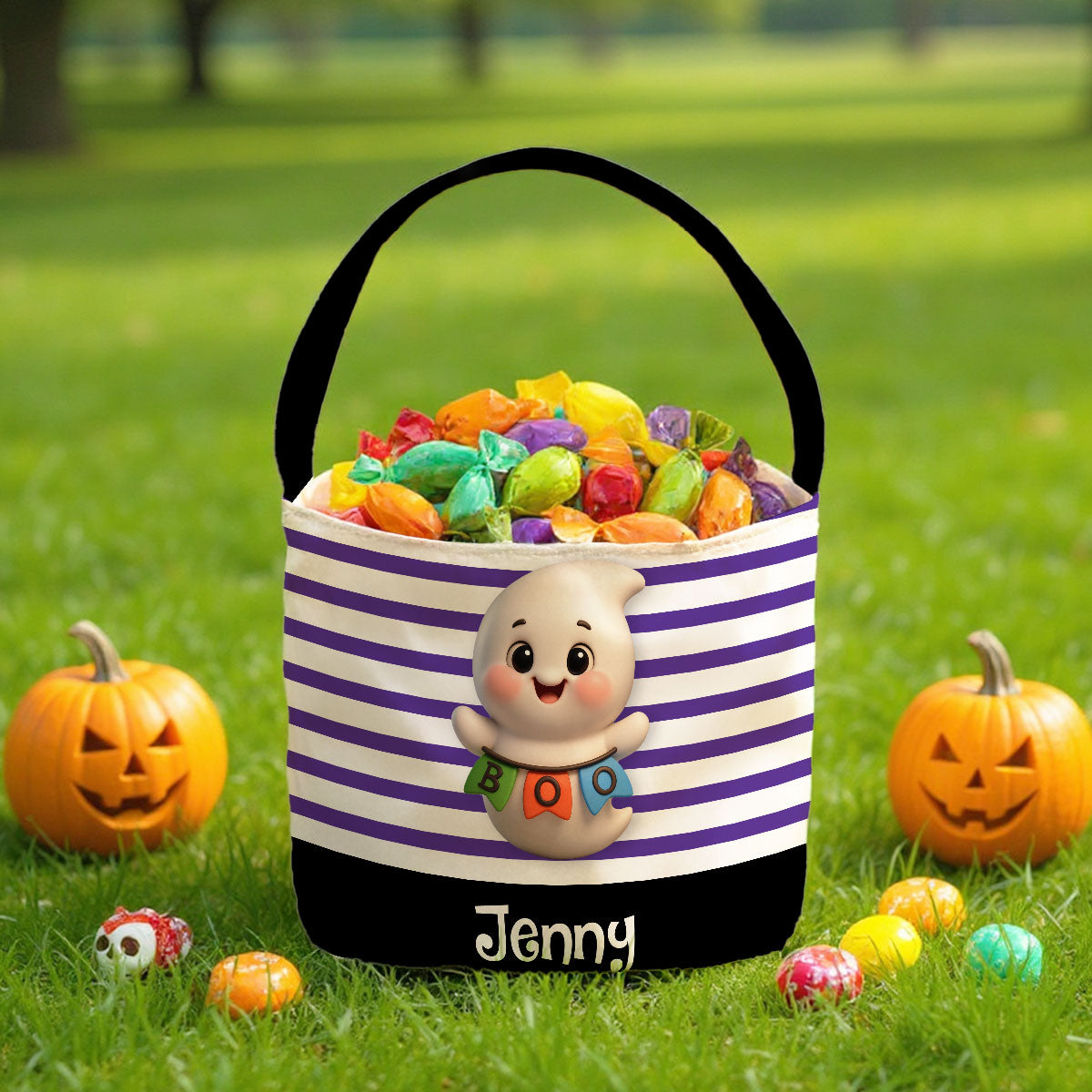 Halloween Cute Characters Personalized Trick or Treat Basket for Kids, Gift for Daughter, Son, Grandkids