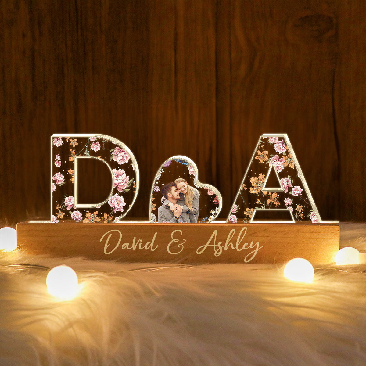 Initial Letters Couple Birth Month Custom Flower Printed LED Night Light, Anniversary Valentine's Day Gift for her & for him, Photo Upload