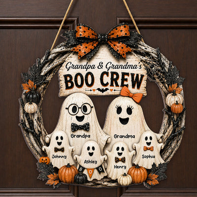 Trending Halloween Grandpa Grandma's Boo Crew - Personalized Wood Sign - Halloween Decoration For Grandparents