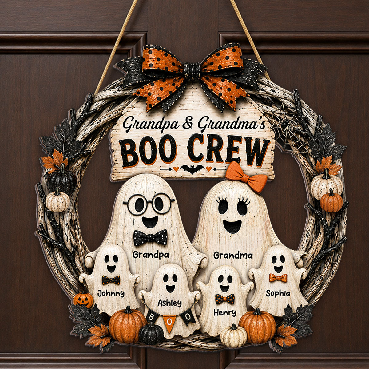 Trending Halloween Grandpa Grandma's Boo Crew - Personalized Wood Sign - Halloween Decoration For Grandparents