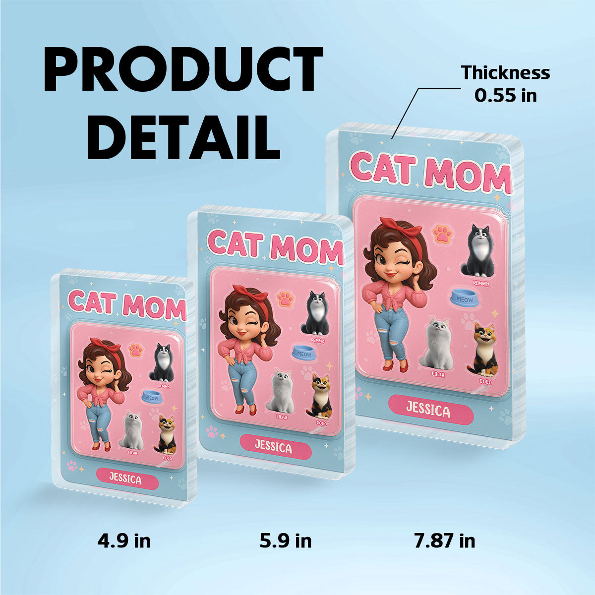 Cat Mom Custom Figure Cute Cartoon Cats Personalized Acrylic Block Plaque, Gift for Cat Mom
