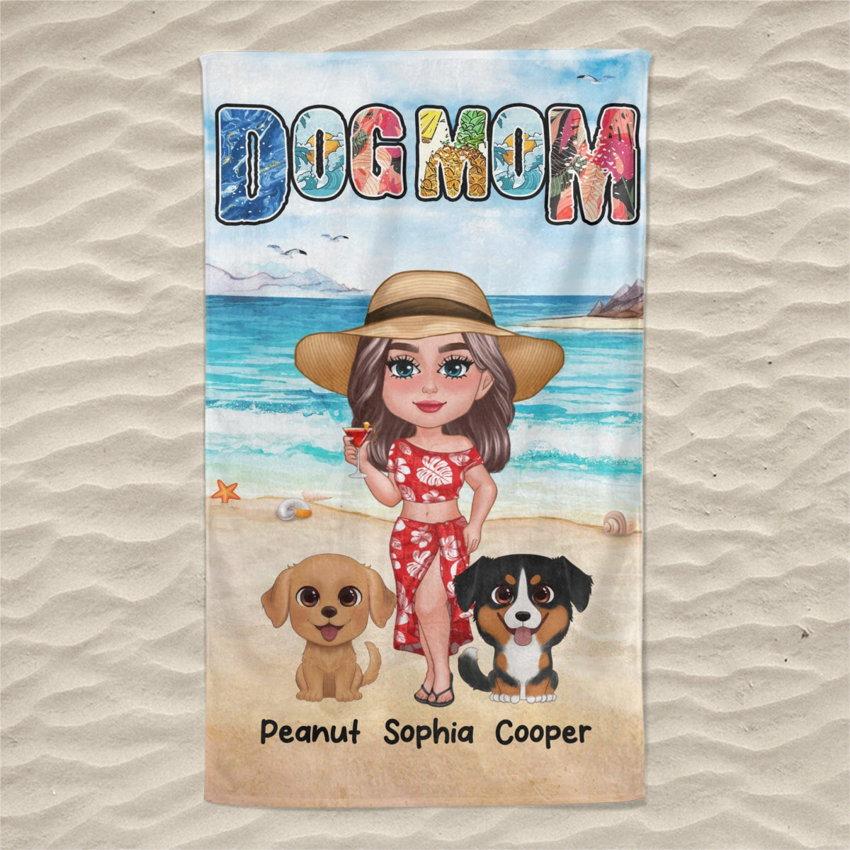 Dog Mom Summer Pattern Doll Girl New Face Watercolor Cute Dogs Personalized Beach Towel