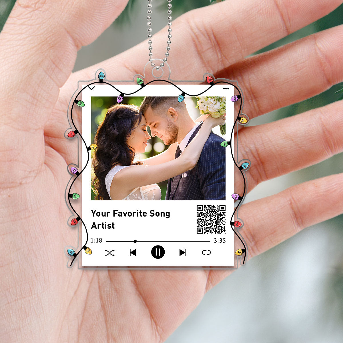 Christmas Lights Custom Photo Couple Family Friends Scannable QR Code Personalized Acrylic Ornament