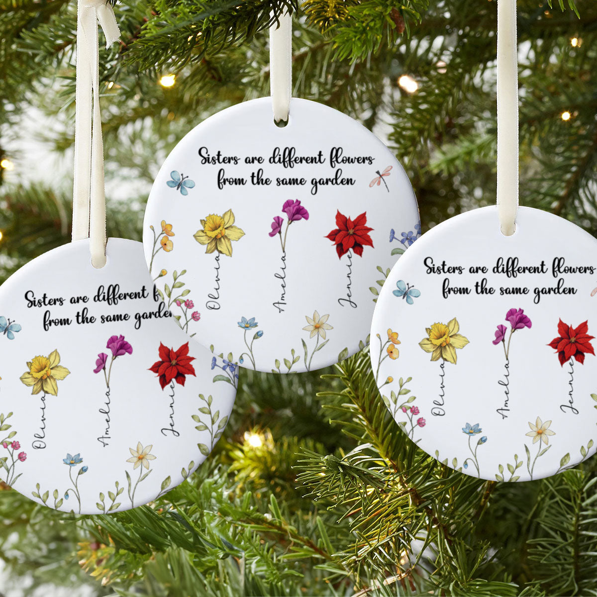 Sisters Are Different Flowers From The Same Garden - Personalized Ornament - Birthday Christmas Just Because Gift For Sisters, Besties, Memorial Sympathy Keepsake