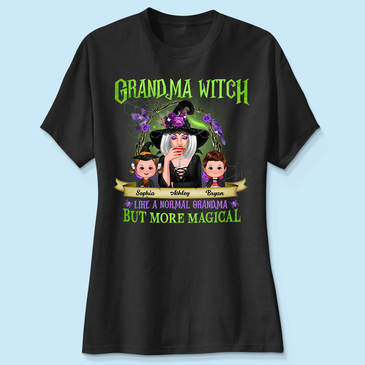 Green And Purple Halloween Grandma And Kids Personalized Shirt