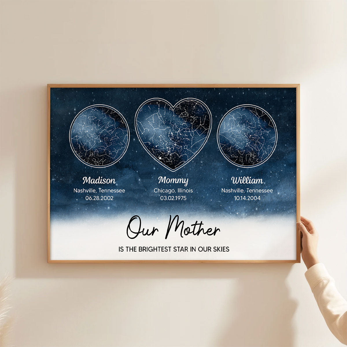 Mom The Brightest Star Custom Star Map by Location & Date, Real Astronomical Data, Personalized Poster Gift for Mom from Daughter, Gift for Mom from Son